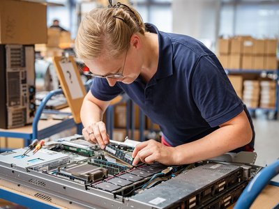 Frau repariert Computer